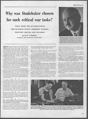 1945 Studebaker Print Ad Chosen For Critical War Tasks Father Son Veterans • $5.95