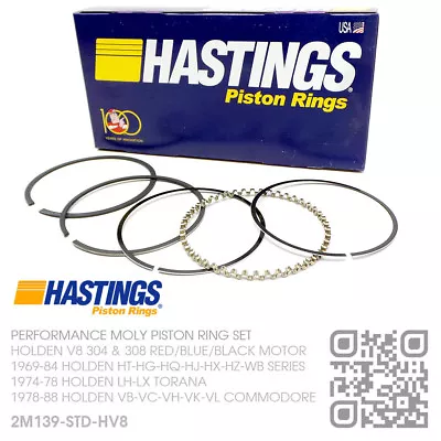 Hastings Std Size Moly Piston Rings V8 308 5.0l Red Motor [holden Lh-lx Torana] • $152.50