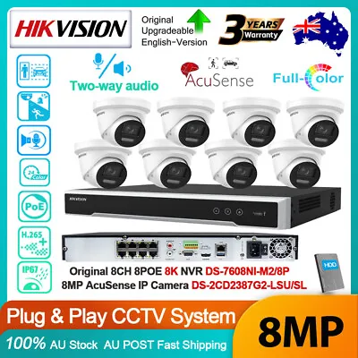  Hikvision 8K 8CH 4K 8MP Acusense Colorvu IP Camera 2-Way Audio&Alarm System Lot • $204.25
