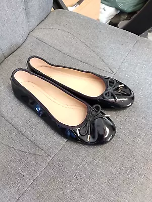 John Lewis Black Patent Ballerina Shoes Size 8/41 • £3.99