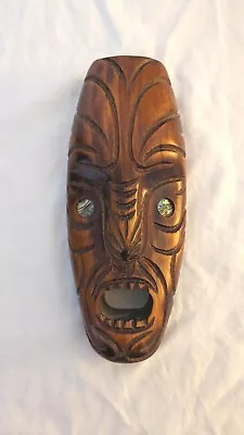 Hand Carved Solid Wood Maori Koruru Wall Mask New Zealand Paua Shell Eyes  • $34.99