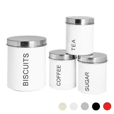 £15.95 • Buy 4x Kitchen Storage Canisters Set Tea Coffee Sugar Biscuit Jars Metal White