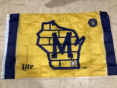 MILLER LITE MILWAUKEE BREWERS FLAG NEW IN PACKAGE 30  X 48  FREE SHIPPING • $11.49