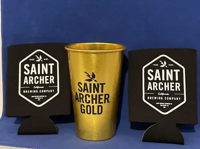 3 Pcs Set SAINT ARCHER GOLD Metal Mug & SAINT ARCHER Can Bottle Koozies Coolers • $19.99