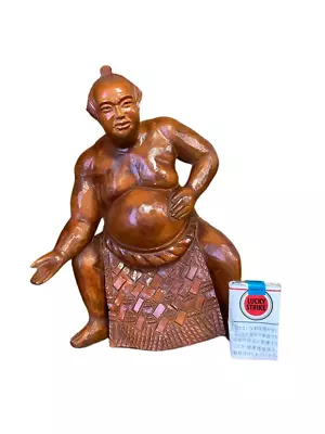 Sumo Wrestler Statue By Ryuho Wood Carved Figurine Vintage • $340