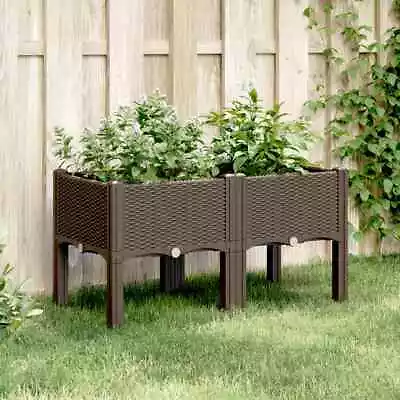 Garden Planter With Legs Outdoor Flower Pot Box Brown PP VidaXL • £45.99