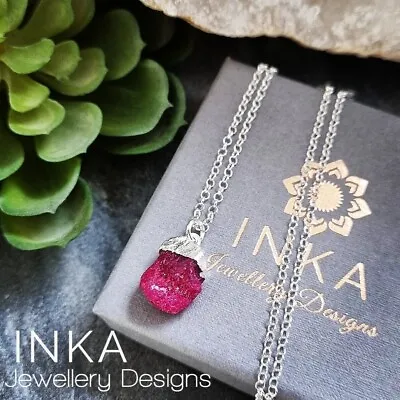 Inka 925 Sterling Silver 18  Belcher Necklace With Raw Ruby Pendant • $27.78