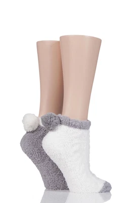 £9.99 • Buy Ladies 2 Pair Elle Cable Cosy Anklet Socks With Pom Poms