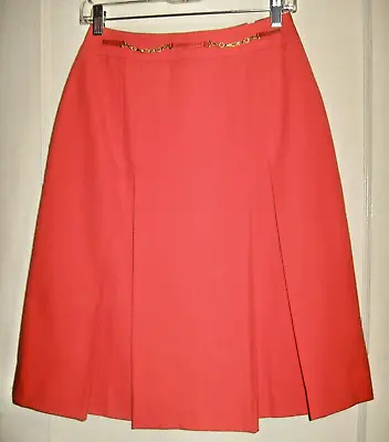 Vintage 70's CELINE PARIS Women's Orange Wool Pleated Skirt With Chain Size 40 • $149.99