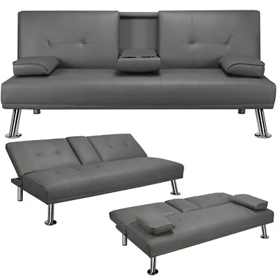 Sleeper Sofa Bed Convertible Leather Couches Adjustable Backrest For Living Room • $185.99