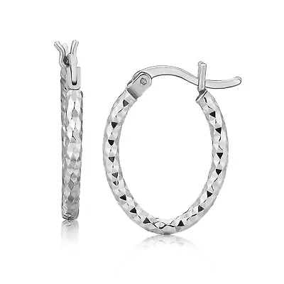 Diamond Cut Petite Oval Hoop Earrings 100% Genuine Sterling Silver 0.75  Inches • $36.90
