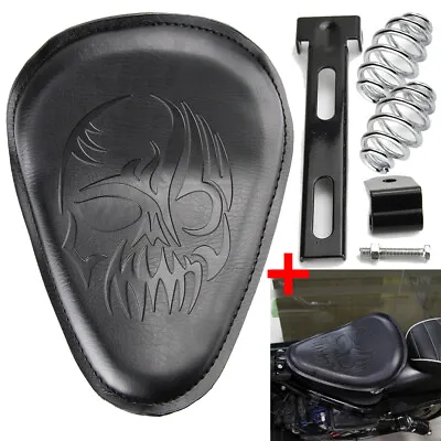 Black Skull Motorcycle Spring Bracket Solo Driver Seat For Harley Chopper Bobber • $34.73