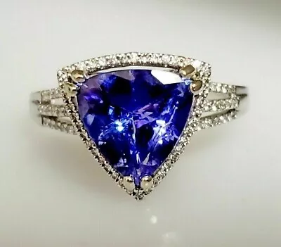3Ct Trillion Cut Lab Created Tanzanite Halo Engagement Ring 14K White Gold Over • $89.99