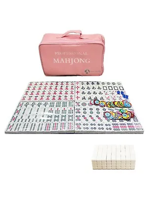 Chinese Mahjong Tile Set With 144 Large Tiles With Dice Bag And Poker Chips • $53