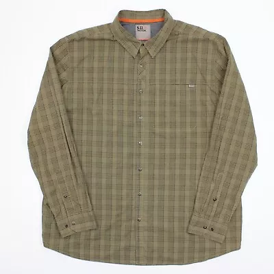 5.11 Tactical Mens Plaid Snap Button Shirt Long Sleeve Olive Green XL • $21.50