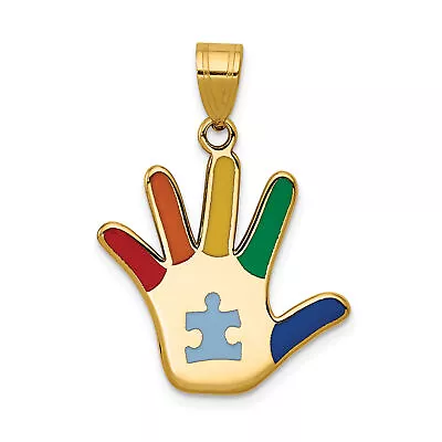 14k Enameled Autism W/Puzzle Piece Handprint Pendant XM632 • £340.27