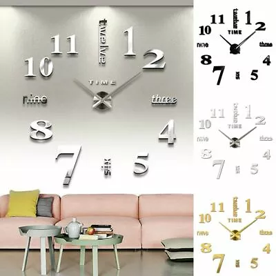 Modern DIY 3D Large Number Wall Clock Mirror Sticker Decor Home 40/120CM 6 Style • £6.71