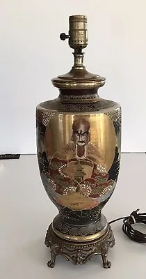 Antique Meiji Japanese Satsuma  Vase Table Lamp Hand Painted Signed 27  Tall • $149.99