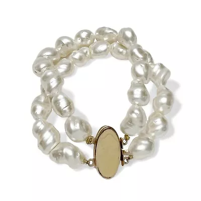 Vintage 2 Strand Faux Baroque Pearl Bracelet 14K GF Clasp Bracelet • $22.99