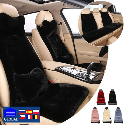 $78.09 • Buy 15  Sheepskin Front Seat Covers For Car SUV Van Winter Warm Universal Cushion