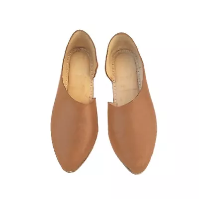 Mens Tan Leather Shoes Indian Handmade Jutti Punjabi Style Ethnic Loafers Shoes • £53.99