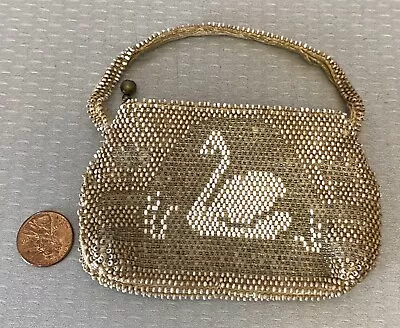 Antique Childs Doll Miniature Beaded Purse With Swan Made In Czechoslovakia 4  • $29.95