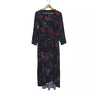 City Chic +Sz XS/14-16 Black Red Floral Tiger Print Long Sleeve Wrap Maxi Dress • $34.95