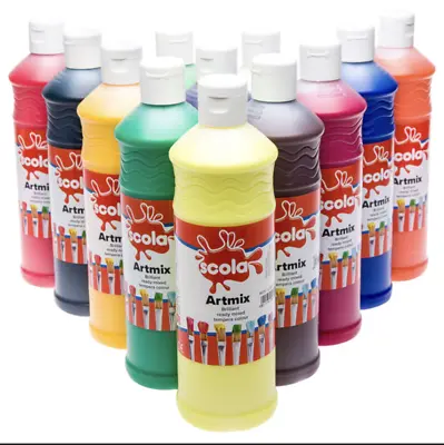 £22.95 • Buy SCOLA Artmix 12 X 600ml | Ready Mix Poster Paint | Kids Artist Craft Colours   