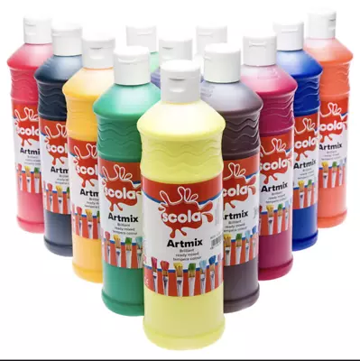 SCOLA Artmix 12 X 600ml | Ready Mix Poster Paint | Kids Artist Craft Colours    • £25.95
