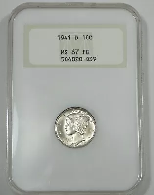 1941-D Mercury Silver Dime NGC MS 67 Full Bands ~ Old  Fattie  Holder • $149.50