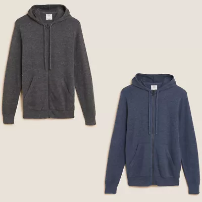 Mens M&S Zip Through Hoodies Pure Cotton Grey Navy Sizes S - 4XL • £14.99