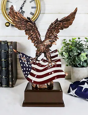 Wings Of Glory Bald Eagle Clutching On American Flag Statue Bronze Electroplated • $68.99