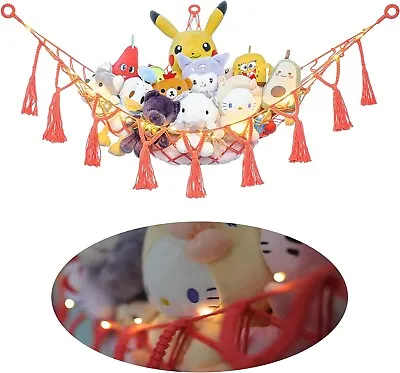 Stuffed Animal Net Or Hammock With LED Light Hanging Toy Net - CORAL RED • $14.99