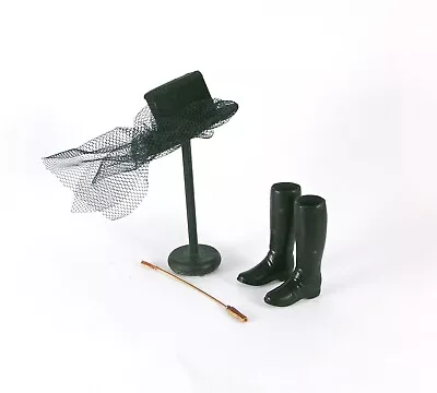 Estate Dollhouse Miniature UK Artisans Ladys Black Riding Hat Boots Crop  #383 • $15