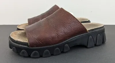 MIA Chunky Brown Leather Platform 90s Y2K Sandals Mules Slides Slip On Womens 7 • $63.75