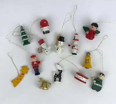 Lot Of 13 Vintage Wood Christmas Ornaments Small 1 Inch Miniature With String • $10