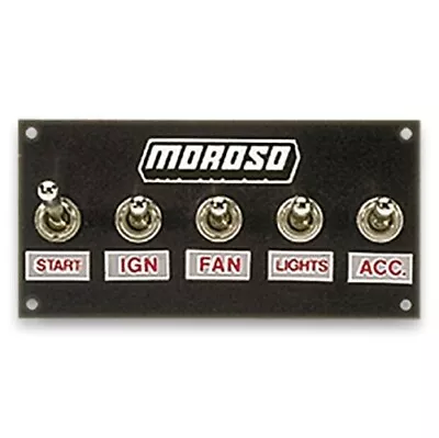 Moroso 74136 Switch Panel Aluminum Black 5  Wide 2.5  Tall 5 Toggle Switches • $91.88