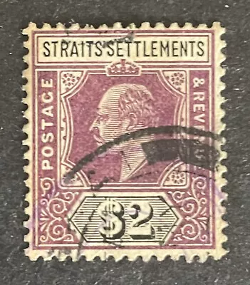 Malaysia Straits Settlements 1904-10. $2 Dull Purple & Black Stamp (VFU) • $1.23