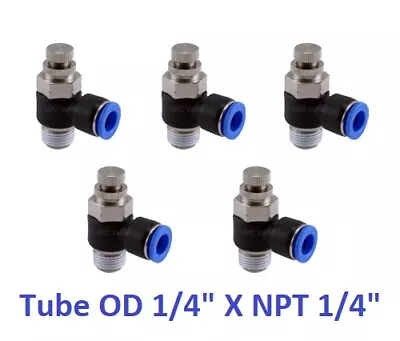 Air Flow Control Angle Valve Tube OD 1/4 X NPT 1/4 Push In Fitting 5 Pieces • $34.99