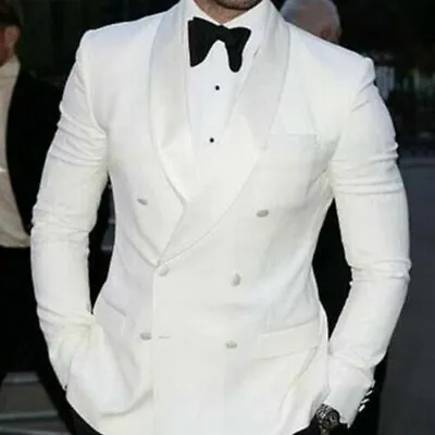 White Men's Suit Double Breasted Blazer Wedding Tuxedo Formal Prom Suit Custom • $75.99