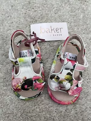 New Ted Baker Baby Pram Shoes Sandals Soft Sole Size 6-12 Months Pink Floral • £12