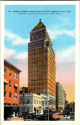 1920's. St Joseph Street From Post Office. Mobile Ala.  Postcard. Fx8 • $8