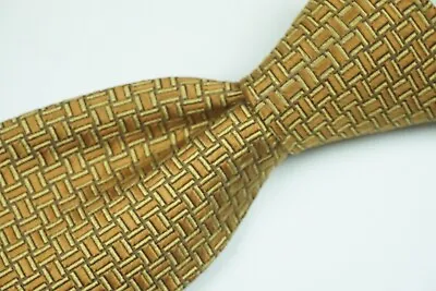 Charvet Place Vendome Yellow Gold Geometric Brick Plaid 100% Silk Tie France • £112.39