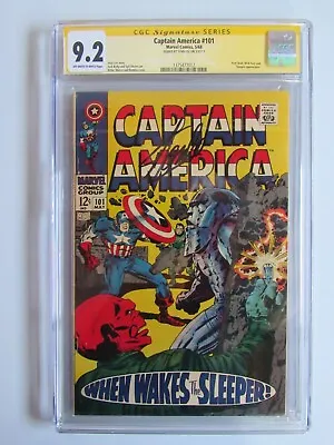 Captain America 101 CGC 9.2 SS Signed By Stan Lee Red Skull Sleeper 1968 • £723.05