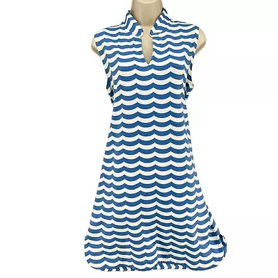 Sailor Sailor Just Madras Dress Blue White Wave Striped Sleeveless Sundress Sz M • $24.99