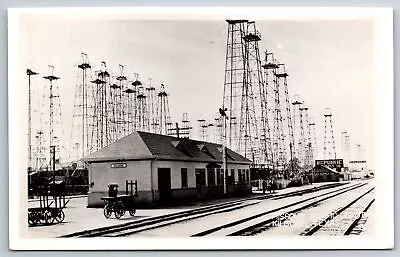 Kilgore Texas~Missouri Pacific Railroad Depot~Oil Wells~1940s RPPC • $15