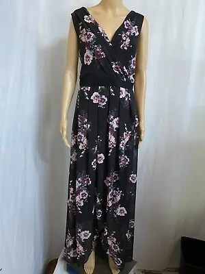 Yours Plus Size 22 Black Floral Faux Wrap Maxi Dress • $20