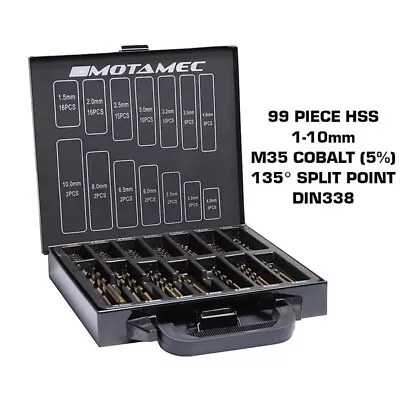 99 Piece Cobalt M35 HSS Drill Bits Set 1-10mm Bit High Quality DIN 338 Motamec  • £44