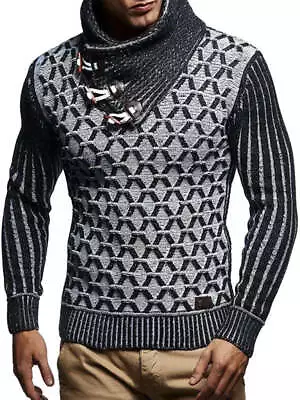 Men's Leather Buttoned Turtleneck Sweater Pullover Coat • $55.67