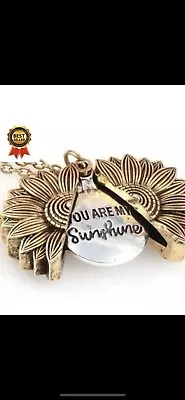 You Are My Sunshine Sunflower Open Locket Pendant Necklace Sweater Chain • £3.99